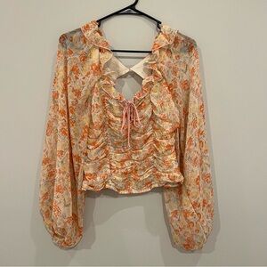 NWOT Free People Mabel Printed Blouse in Spring Combo